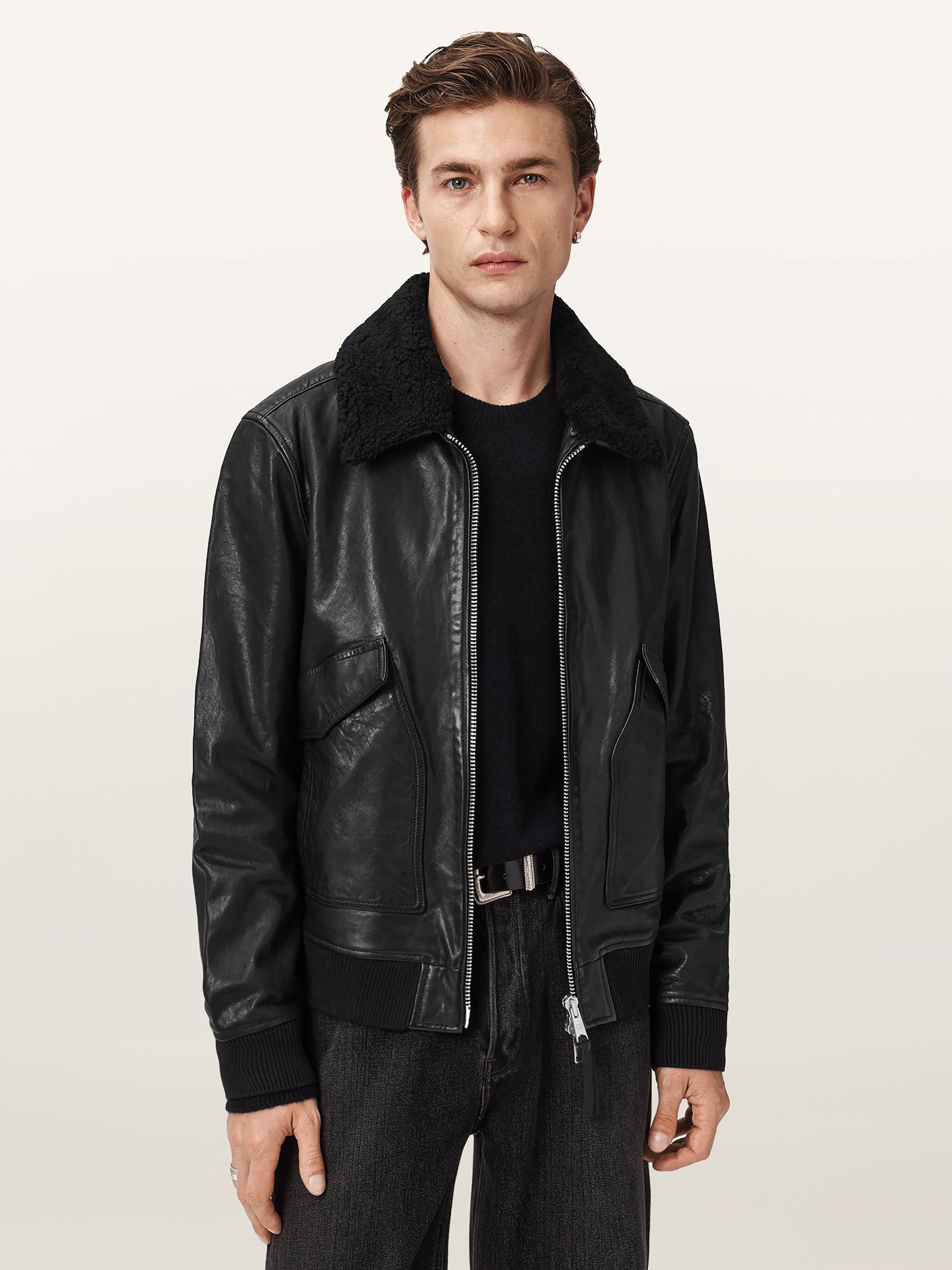Buy AllSaints Black Vaucluse Aviator Jacket from Next USA