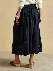 Joules Navy Broderie Cropped Wide Leg Culottes - Image 2 of 9