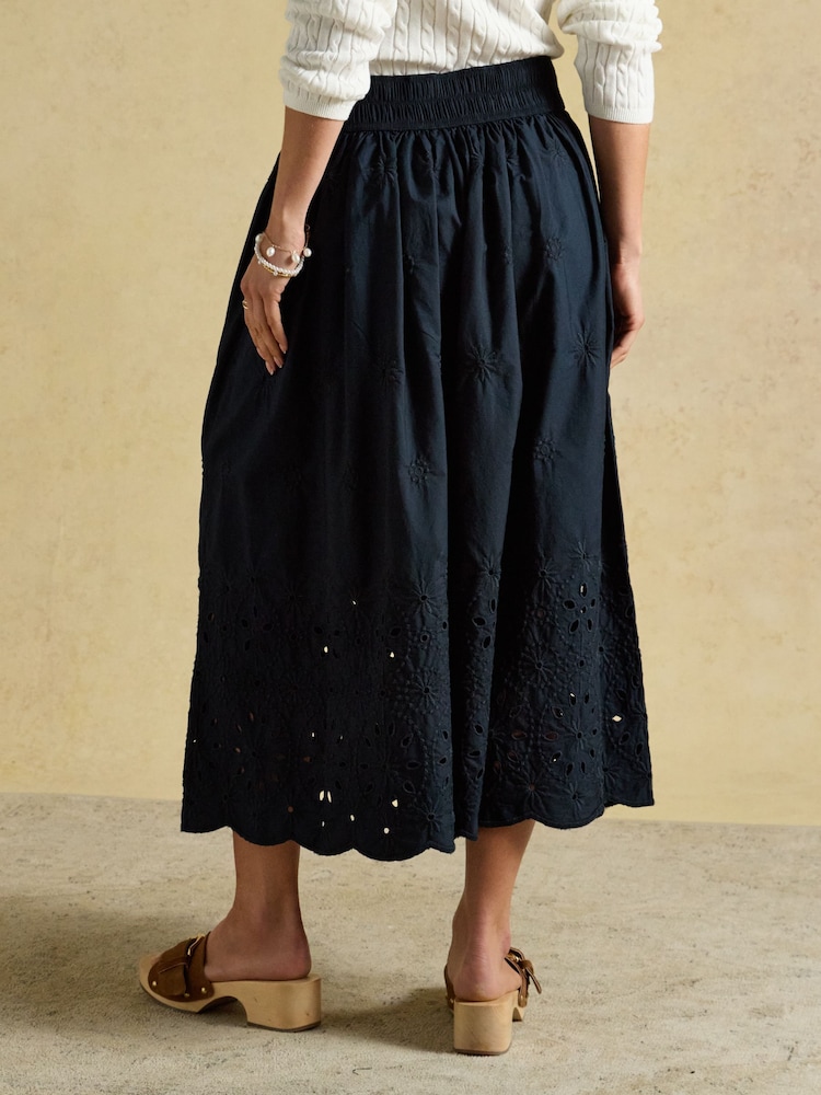 Joules Navy Broderie Cropped Wide Leg Culottes - Image 2 of 9