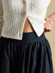 Joules Navy Broderie Cropped Wide Leg Culottes - Image 3 of 9