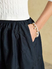 Joules Navy Broderie Cropped Wide Leg Culottes - Image 5 of 9