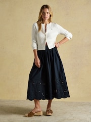 Joules Navy Broderie Cropped Wide Leg Culottes - Image 6 of 9