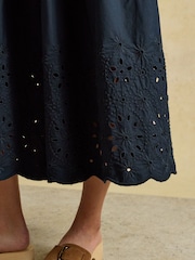 Joules Navy Broderie Cropped Wide Leg Culottes - Image 7 of 9