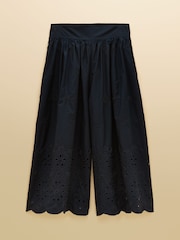 Joules Navy Broderie Cropped Wide Leg Culottes - Image 9 of 9