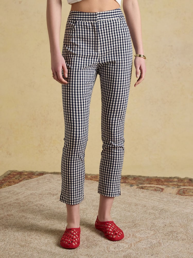 Joules Blue Gingham Capri Cropped Trousers - Image 1 of 8 Joules Blue Gingham Capri Cropped Trousers - Image 1 of 8
