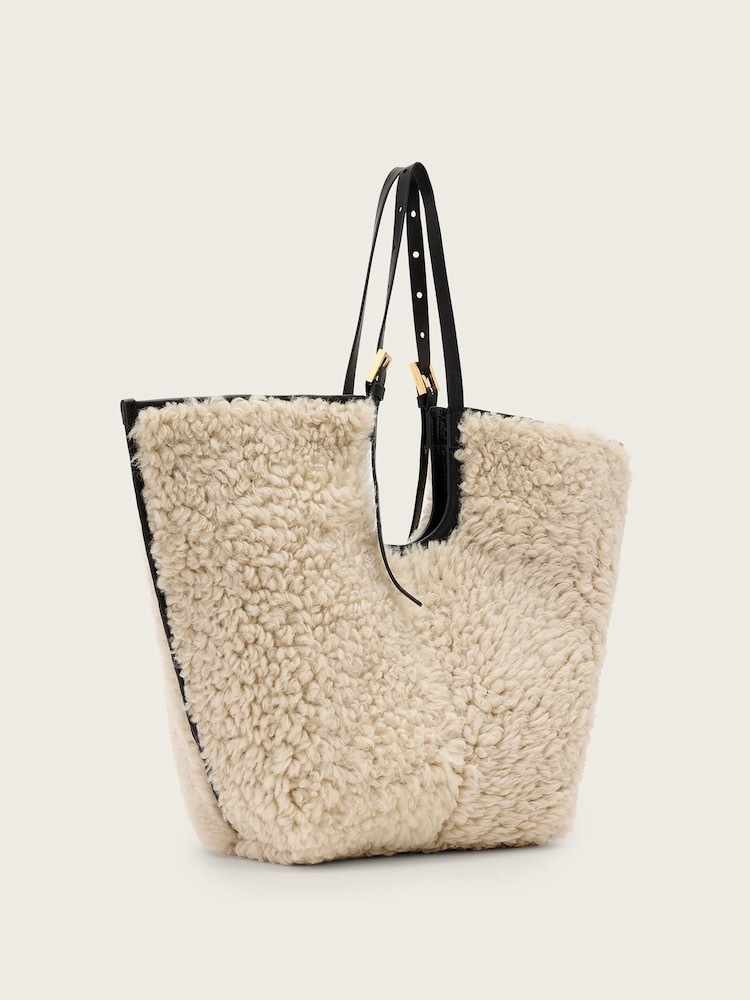 AllSaints Black Ara Shearling Tote - Image 2 of 6 AllSaints Black Ara Shearling Tote - Image 2 of 6