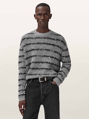 AllSaints Grey Dissolved Crew Jumper - Image 1 of 7