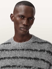 AllSaints Grey Dissolved Crew Jumper - Image 3 of 7