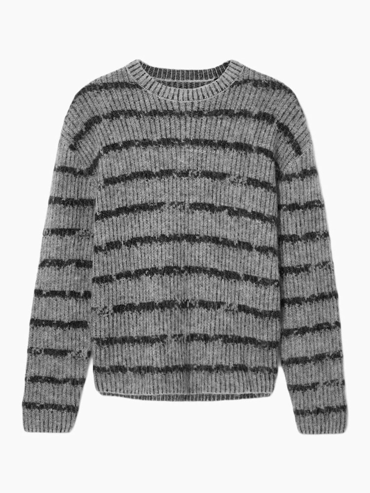 AllSaints Grey Dissolved Crew Jumper - Image 7 of 7