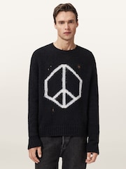 AllSaints Black Message Crew Jumper - Image 1 of 7