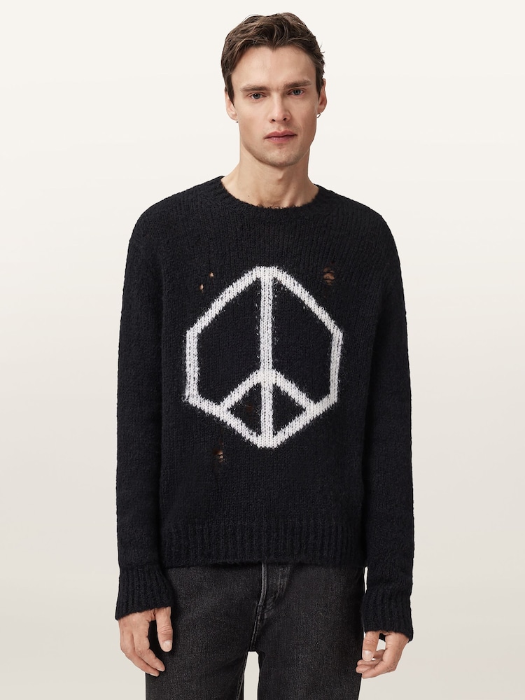 AllSaints Black Message Crew Jumper - Image 1 of 7