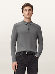 AllSaints Light Grey Mode Merino Wool Long Sleeve Polo Neck Jumper - Image 1 of 8