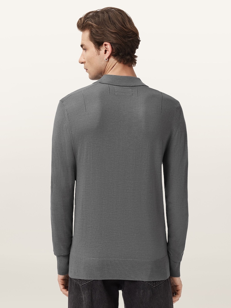 AllSaints Light Grey Mode Merino Wool Long Sleeve Polo Neck Jumper - Image 2 of 8