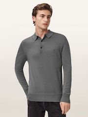 AllSaints Light Grey Mode Merino Wool Long Sleeve Polo Neck Jumper - Image 3 of 8