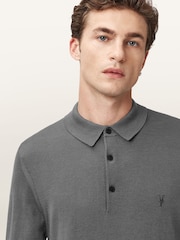 AllSaints Light Grey Mode Merino Wool Long Sleeve Polo Neck Jumper - Image 6 of 8