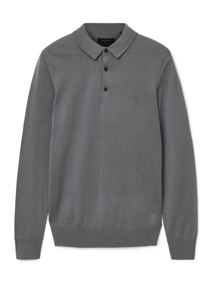 AllSaints Light Grey Mode Merino Wool Long Sleeve Polo Neck Jumper - Image 8 of 8