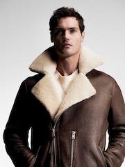 AllSaints Brown Xylon Shrl Biker Jacket - Image 2 of 8
