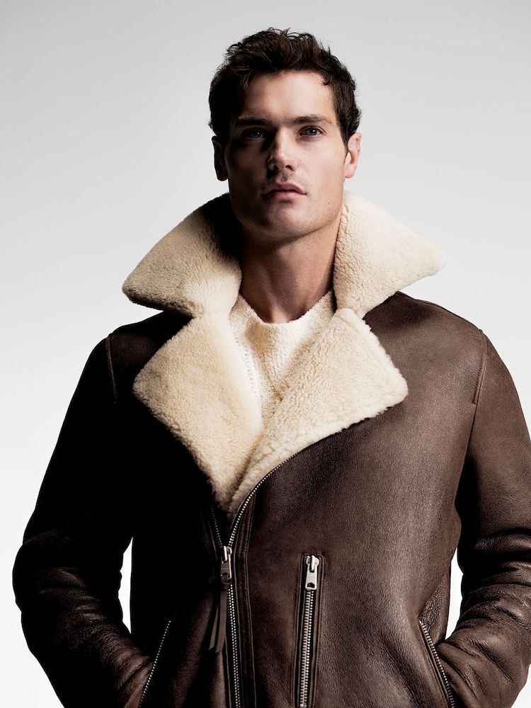 AllSaints Brown Xylon Shrl Biker Jacket - Image 2 of 8