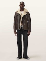 AllSaints Brown Xylon Shrl Biker Jacket - Image 3 of 8