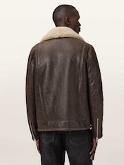 AllSaints Brown Xylon Shrl Biker Jacket - Image 5 of 8