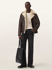 AllSaints Brown Xylon Shrl Biker Jacket - Image 6 of 8