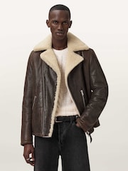 AllSaints Brown Xylon Shrl Biker Jacket - Image 7 of 8