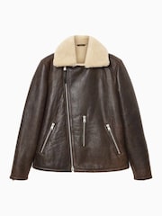 AllSaints Brown Xylon Shrl Biker Jacket - Image 8 of 8