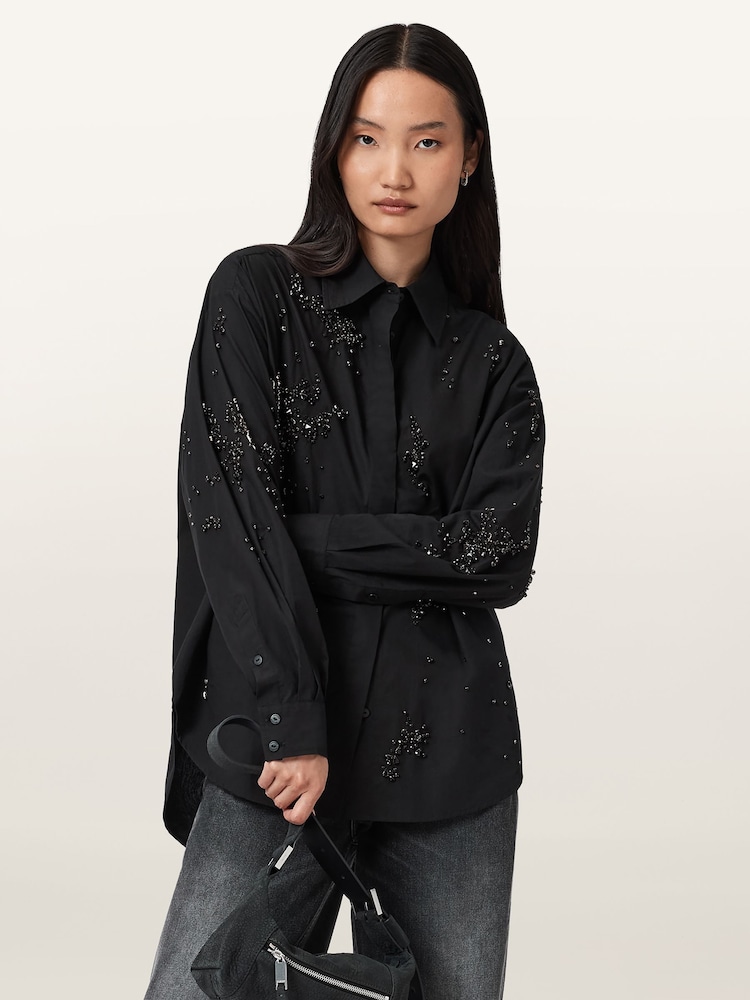 AllSaints Black Gemi Emb Shirt - Image 1 of 7