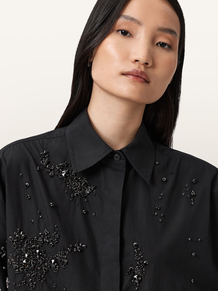 AllSaints Black Gemi Emb Shirt - Image 2 of 7