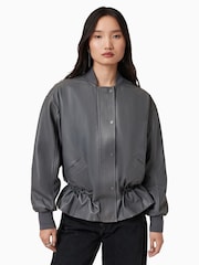 AllSaints Blue Sofi Leather Jacket - Image 1 of 7