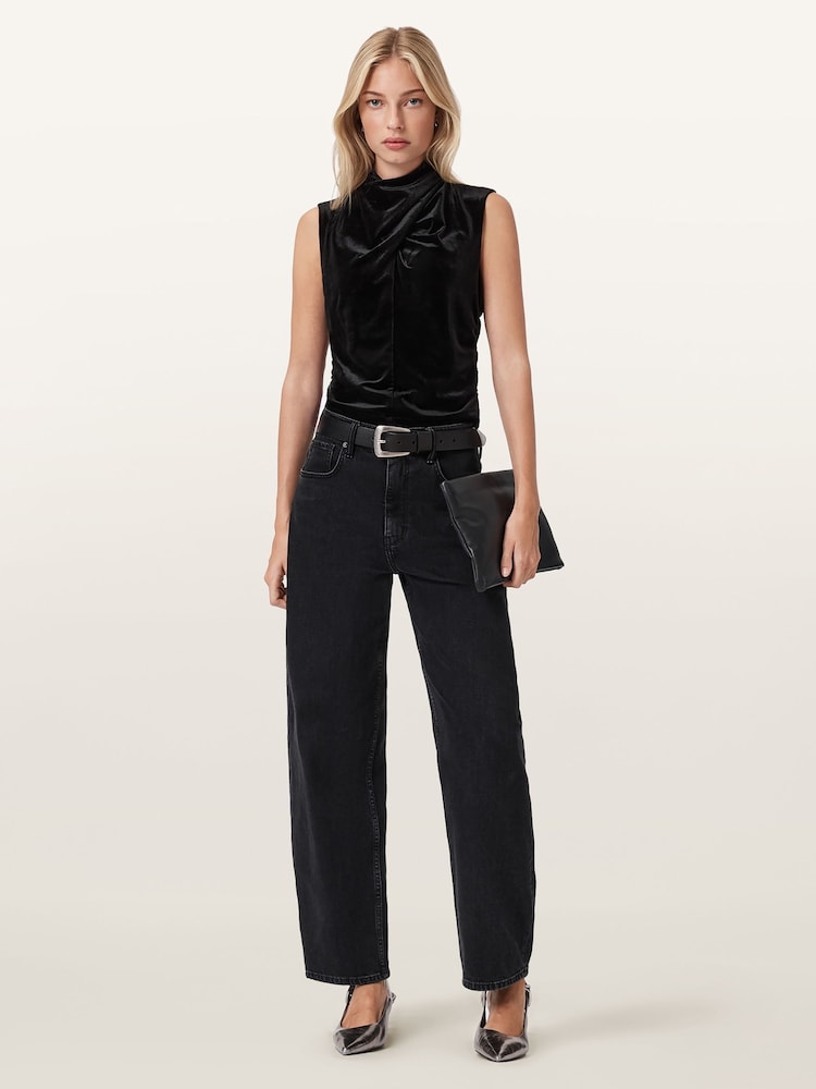 AllSaints Black Tia Velvet Ss Top - Image 2 of 8
