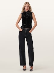AllSaints Black Tia Velvet Ss Top - Image 4 of 8