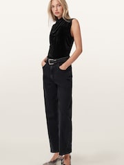 AllSaints Black Tia Velvet Ss Top - Image 6 of 8