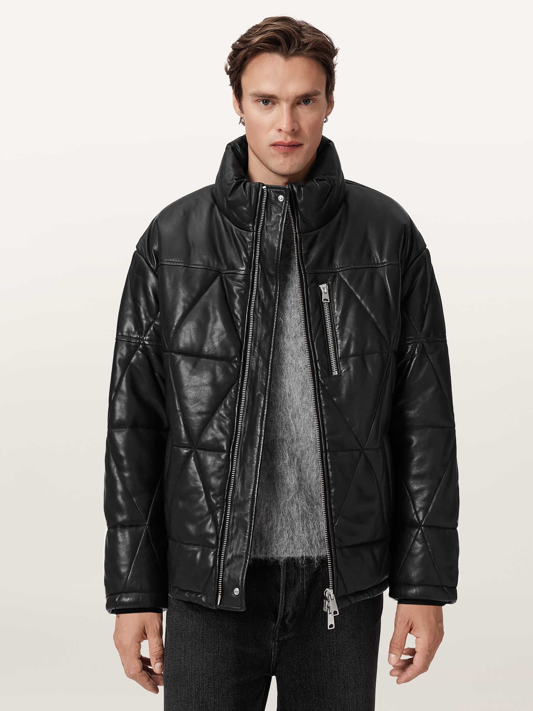 Allsaints Men's Black Brockwell Leather Puffer Jacket - Size Xxl - Image 2