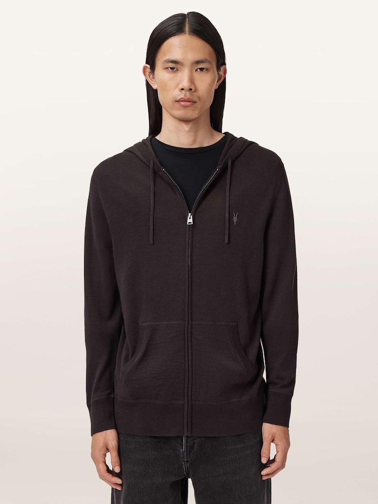 Allsaints Brown Mode Merino Wool Zip-Up Hoodie - Image 1 of 7 Allsaints Brown Mode Merino Wool Zip-Up Hoodie - Image 1 of 7