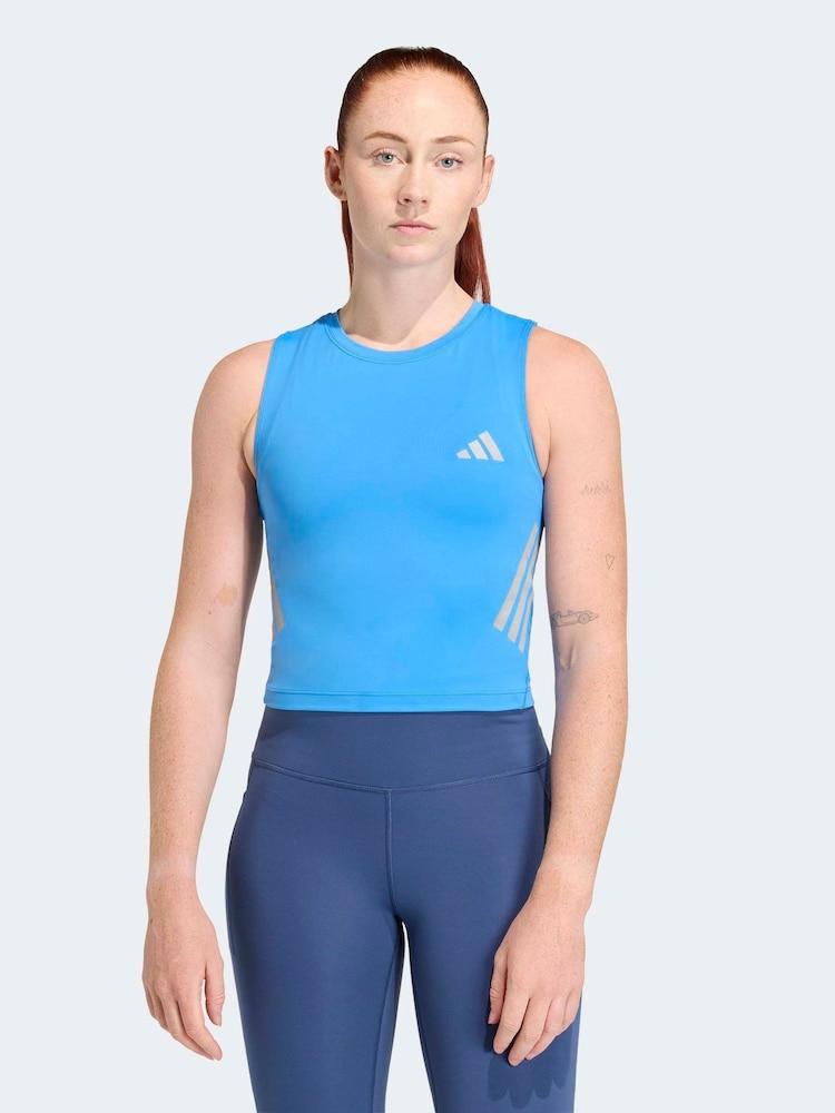 adidas Blue Iconic Running Crop Vest Top - Image 1 of 6