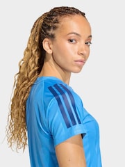 adidas Blue Hyperglam 3-Stripes Emboss T-Shirt - Image 4 of 6