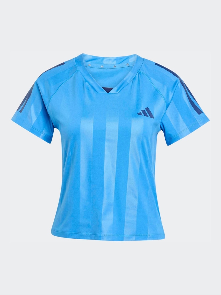 adidas Blue Hyperglam 3-Stripes Emboss T-Shirt - Image 6 of 6