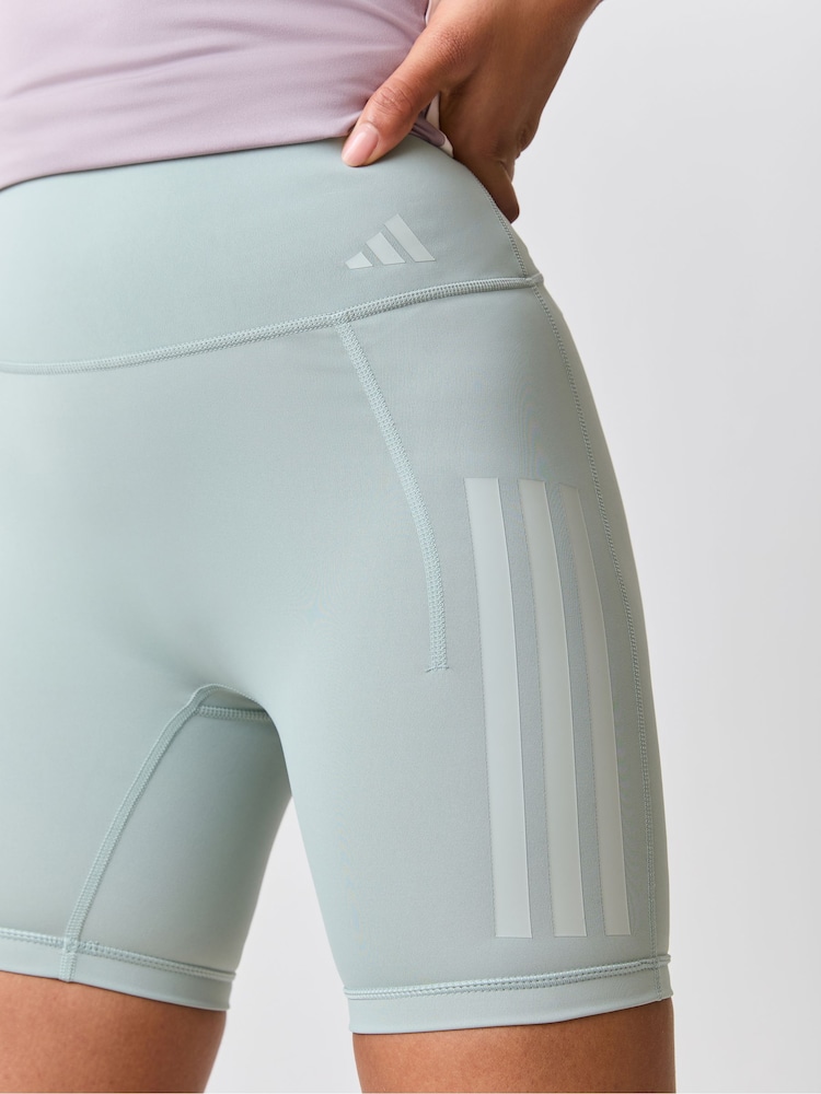 adidas Light Blue Denim Optime Workout 3-Stripes Short Leggings - Image 4 of 4