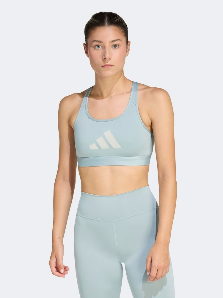 adidas Blue Big Logo Low Impact Bra - Image 1 of 8 adidas Blue Big Logo Low Impact Bra - Image 1 of 8