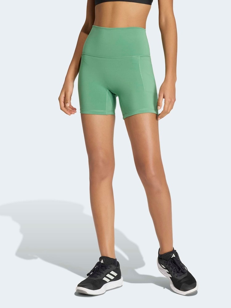 adidas Green 3-Stripe Studio All Me Bike Shorts - Image 1 of 6 adidas Green 3-Stripe Studio All Me Bike Shorts - Image 1 of 6