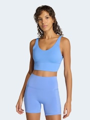 adidas Blue 3-Stripe Studio All Me Light Support Sports Bra - Image 1 of 7