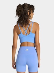 adidas Blue 3-Stripe Studio All Me Light Support Sports Bra - Image 2 of 7
