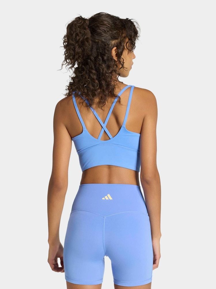 adidas Blue 3-Stripe Studio All Me Light Support Sports Bra - Image 2 of 7
