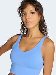 adidas Blue 3-Stripe Studio All Me Light Support Sports Bra - Image 4 of 7