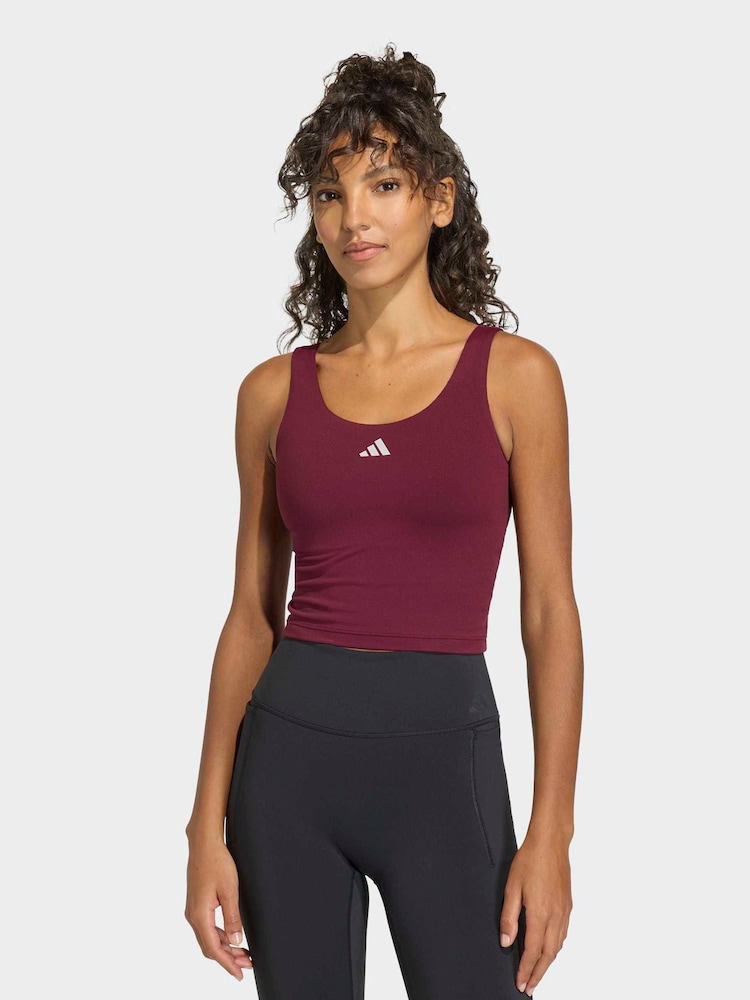 adidas Purple 3-Stripe Studio All Me Low Support Sports Vest - Image 1 of 6