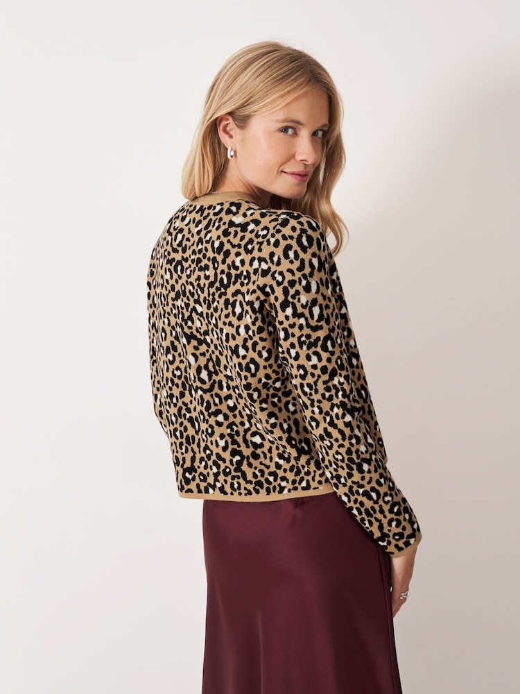 Crew Clothing Brown Crew Leopard Cardigan - Image 2 of 5