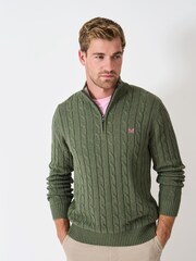 Crew Clothing Green Oarsman Cable Half Zip Jumper - Image 1 of 5
