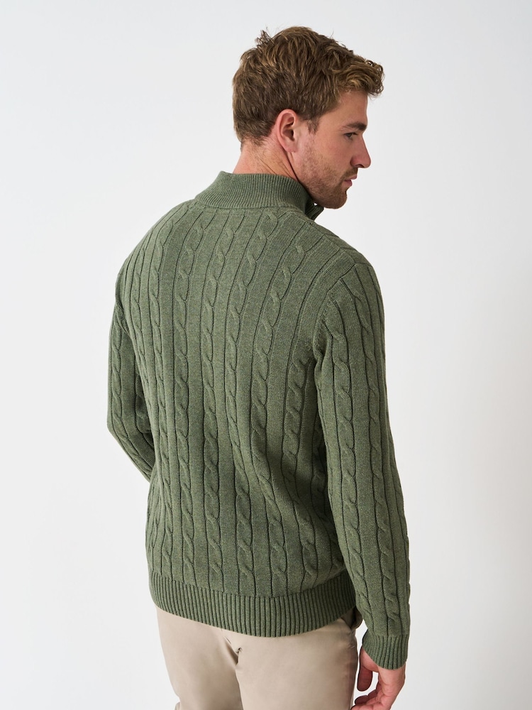 Crew Clothing Green Oarsman Cable Half Zip Jumper - Image 2 of 5 Crew Clothing Green Oarsman Cable Half Zip Jumper - Image 2 of 5