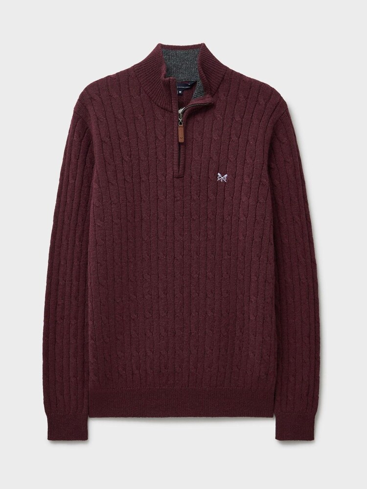 Crew Clothing Red Lambswool Cable Half Zip Sweater - Image 5 of 5 Crew Clothing Red Lambswool Cable Half Zip Sweater - Image 5 of 5